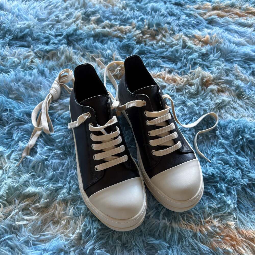 Rick Owens Black and White Leather Low-Top Sneakers